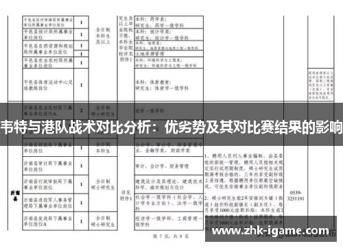 韦特与港队战术对比分析：优劣势及其对比赛结果的影响