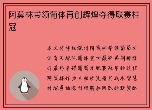 阿莫林带领葡体再创辉煌夺得联赛桂冠 阿莫林带领葡体再创辉煌夺得联赛桂冠